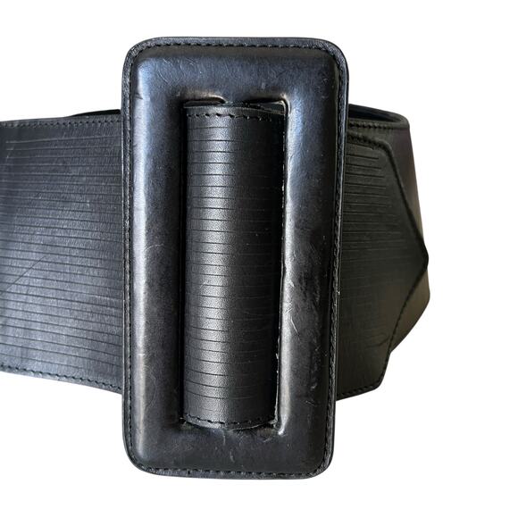 SAKS FIFTH AVENUE Italian Leather Black 4" Wide Belt Sz M Corset Split Band - Picture 1 of 10